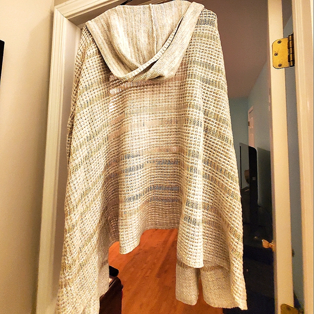 Catherines, Size 4x Striped Tan and White Hooded Lightweight Sweater